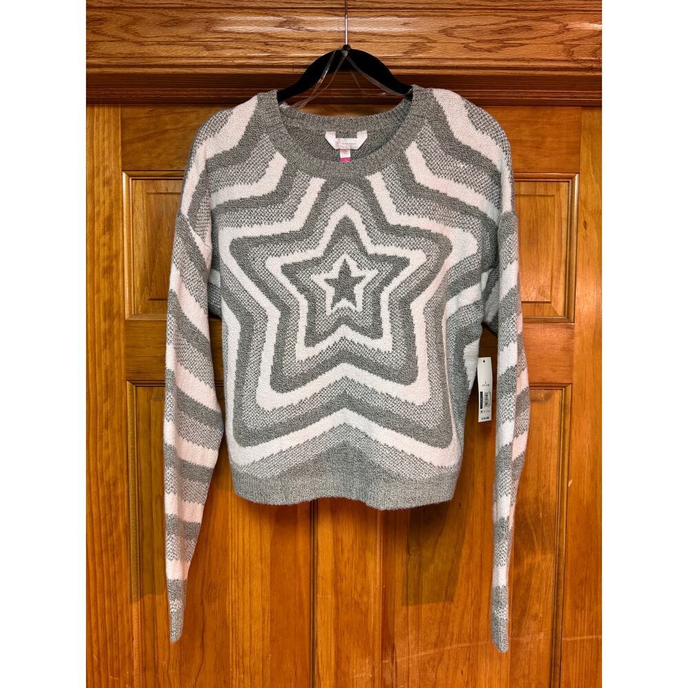 No Boundaries Light Green & White Star Sweater  L (11–13) NWT Recycled Polyester - Picture 3 of 6